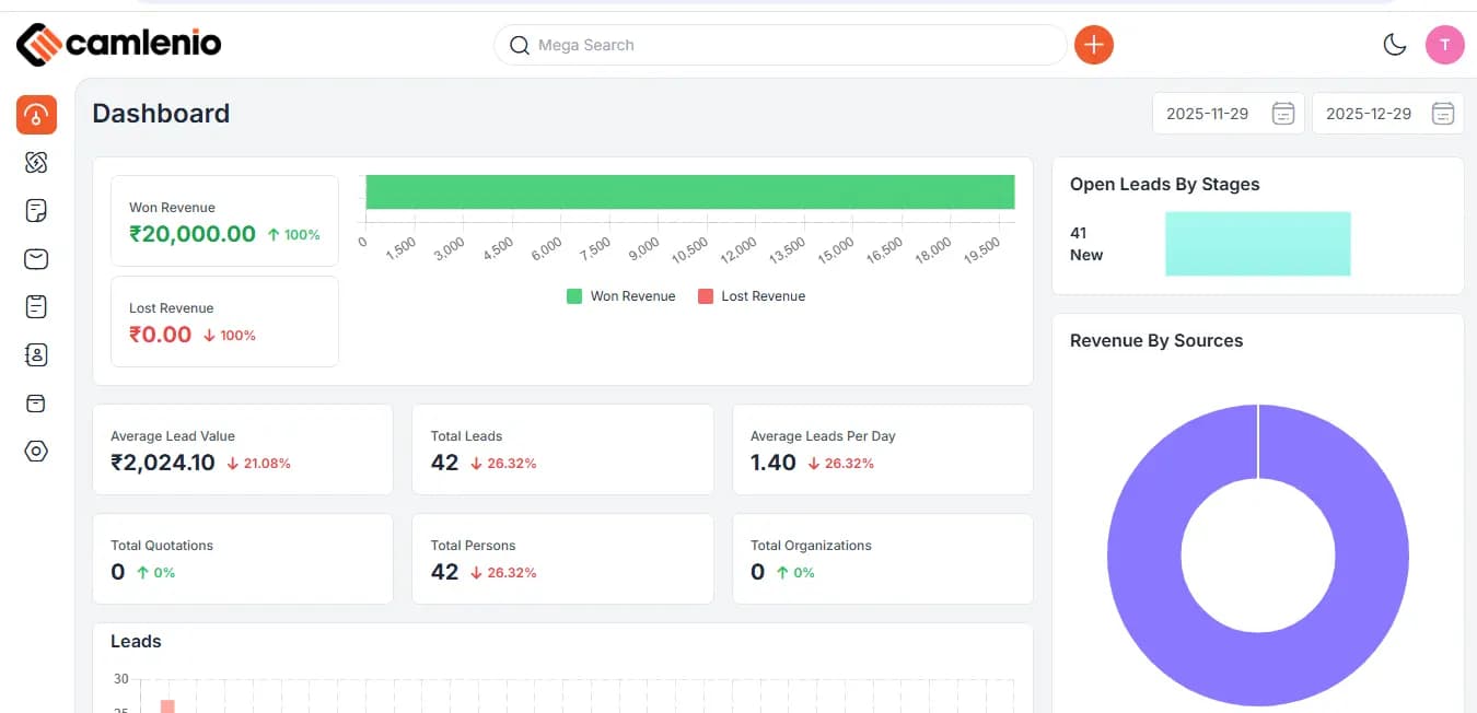 Camlenio CRM Dashboard